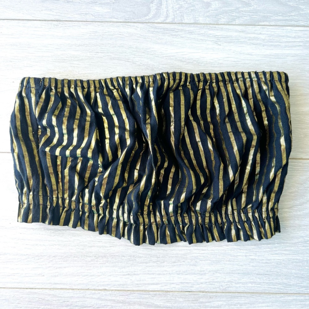 ASOS Petite Gold Metallic Stripe Bandeau Tube Top with Paper-bag High Waist Pant - Picture 14 of 15